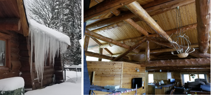 Complicated ceiling on log home